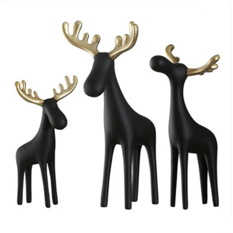 Nordic Golden Horn Deer Resin Crafts Desktop Christmas Animals Small Decoration