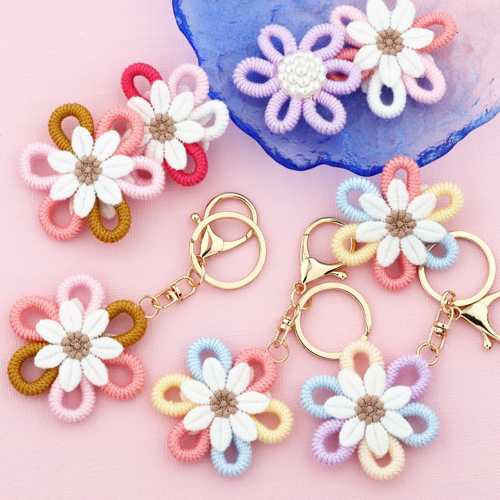 New arrival Bohemian Braided Sunflower Daisy Flower keychain Wallet Bag Pendant Weaving Crochet daisy KeyChain