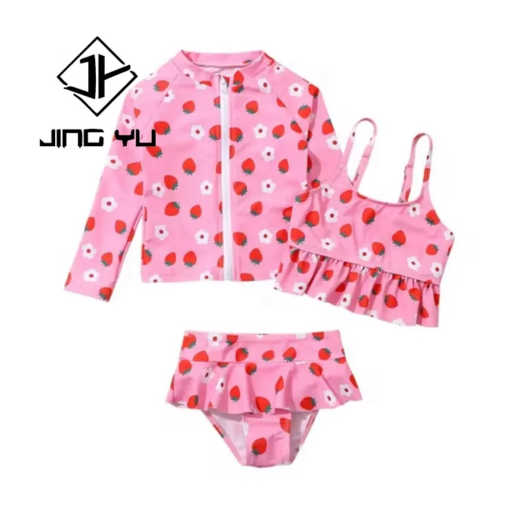 High Quality Two Piece Set Neoprene Swimsuit Solid Color Logo Customized Fashion Baby Swimsuit with Long Sleeve Sun Protection