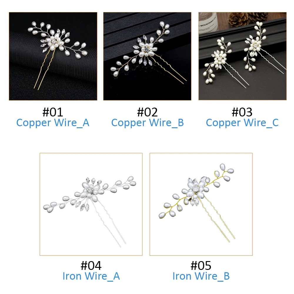 Korean golden white alloy pearls flower crystal hair pin Girl luxury fashion hairpins Bridal wedding forks