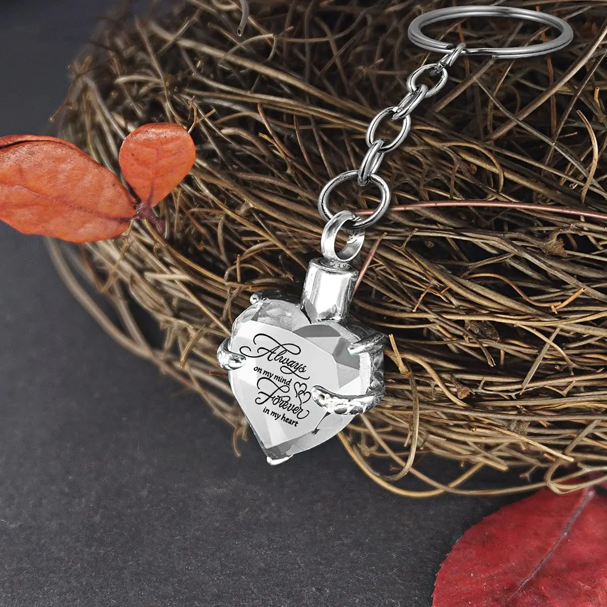 Heart shape Crystal Pendant Memorial Key Chain Cremation Urn for Human Pets Ashes Keepsake Key Ring Jewelry to Men Women