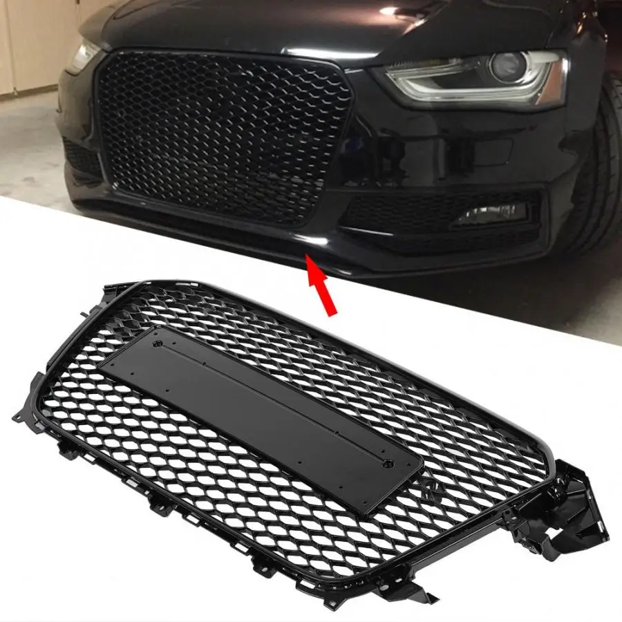 For RS4 Style Front Sport Hex Mesh Honeycomb Hood Grill Gloss Black for Audi A4/S4 B8.5 2013 2014 2015 2016 auto accessories