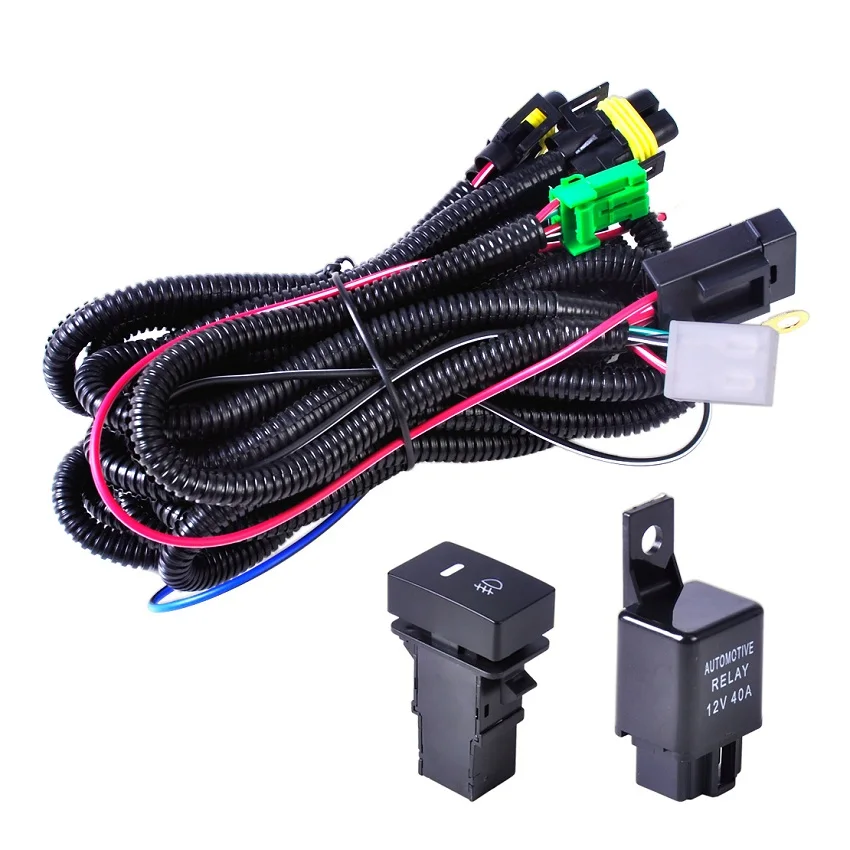 Harness wire automotive wire harness loom kit  for H11 40A Relay 12v Button Switch Fog Lights Accord Focus Hid Headlights