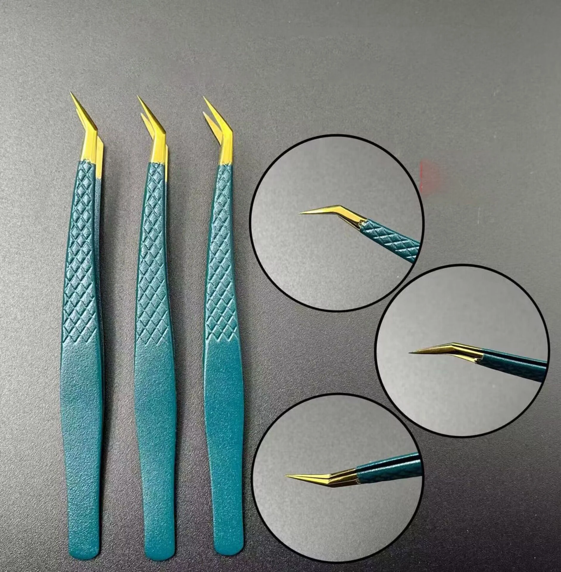 Print Logo Fiber Tip Eyelash Tweezers 45 75 90 Degree Grip Tweezers Custom Private Label Lash Extension Tweezers