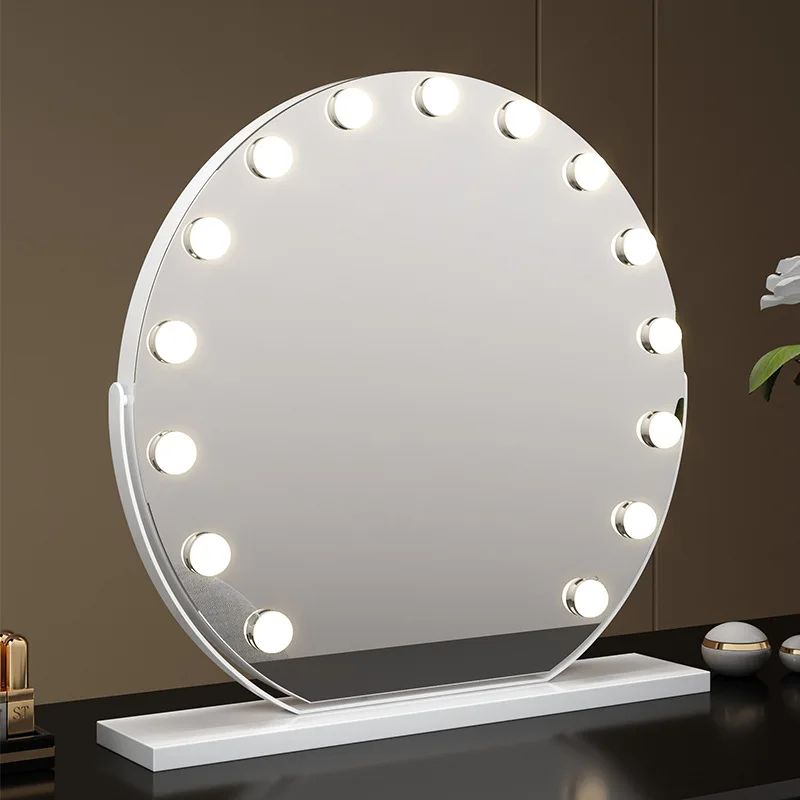 Bedroom 12 Light Bulb 20 Inch Stand Hollywood Metal White Touch Switch AC Adapter Large Desktop Dressing Table LED Vanity Mirror