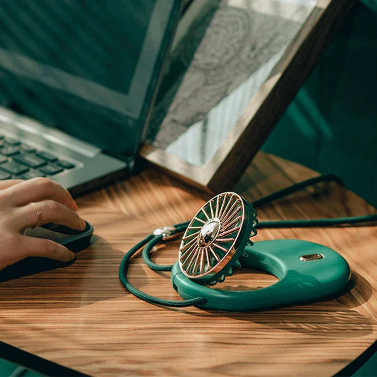 2021 New Retro folding hanging neck small fan handheld cooling hands-free hanging neck fan for outdoors traveling