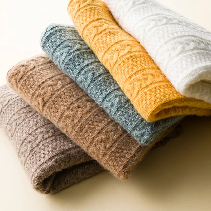 2021 Designer Winter Knit Women Crew Neck 35% Cashmere 65% Merino Custom Wool Sweater