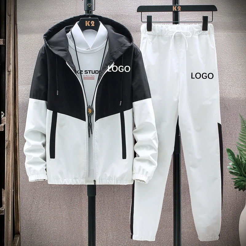 Custom Casual Windbreaker Blank Tracksuit Jogging Set 2 Piece Gym Fitness Windproof Tracksuit Sweatsuit Plus Size Mens Jackets