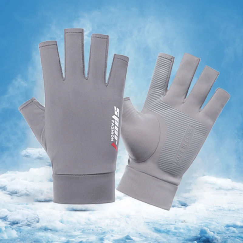 
Nylon Ice Silk Fingerless Gloves Fishing Outdoor Sunscreen Breathable Stretch Glove Lightweight Cycling Bike Gloves Summer 