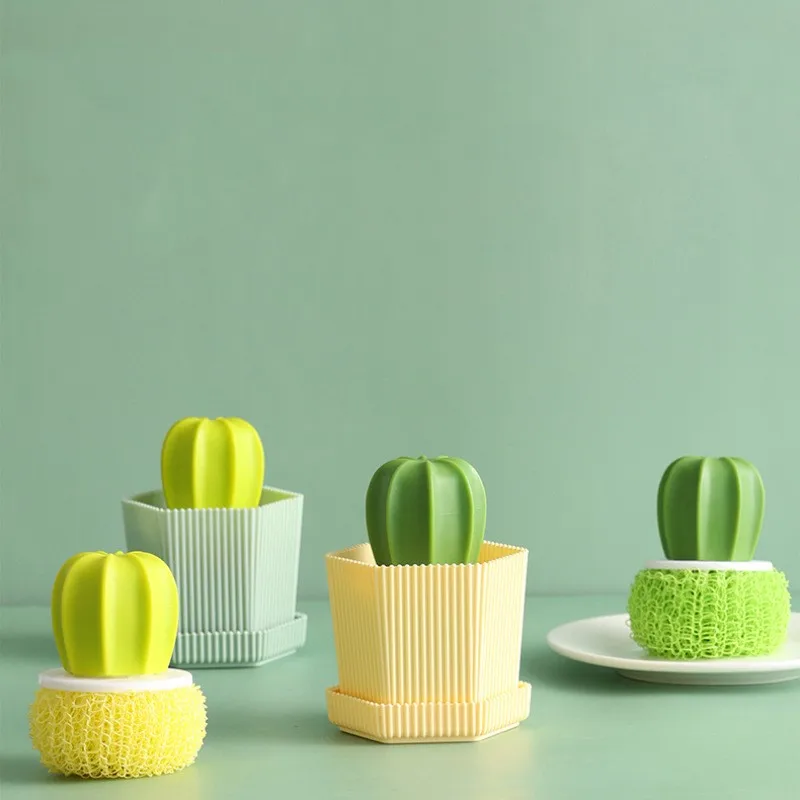 Creative Cleaning Tool Cactus Cleaning Ball Gradient Color Cleaning Brush Pot Brush Cactus Pot Brush