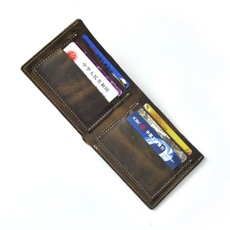 2 Fold Hold Up To 6 Cards Genuine Crazy Horse Leather wallet  Card Holder wallet luxury