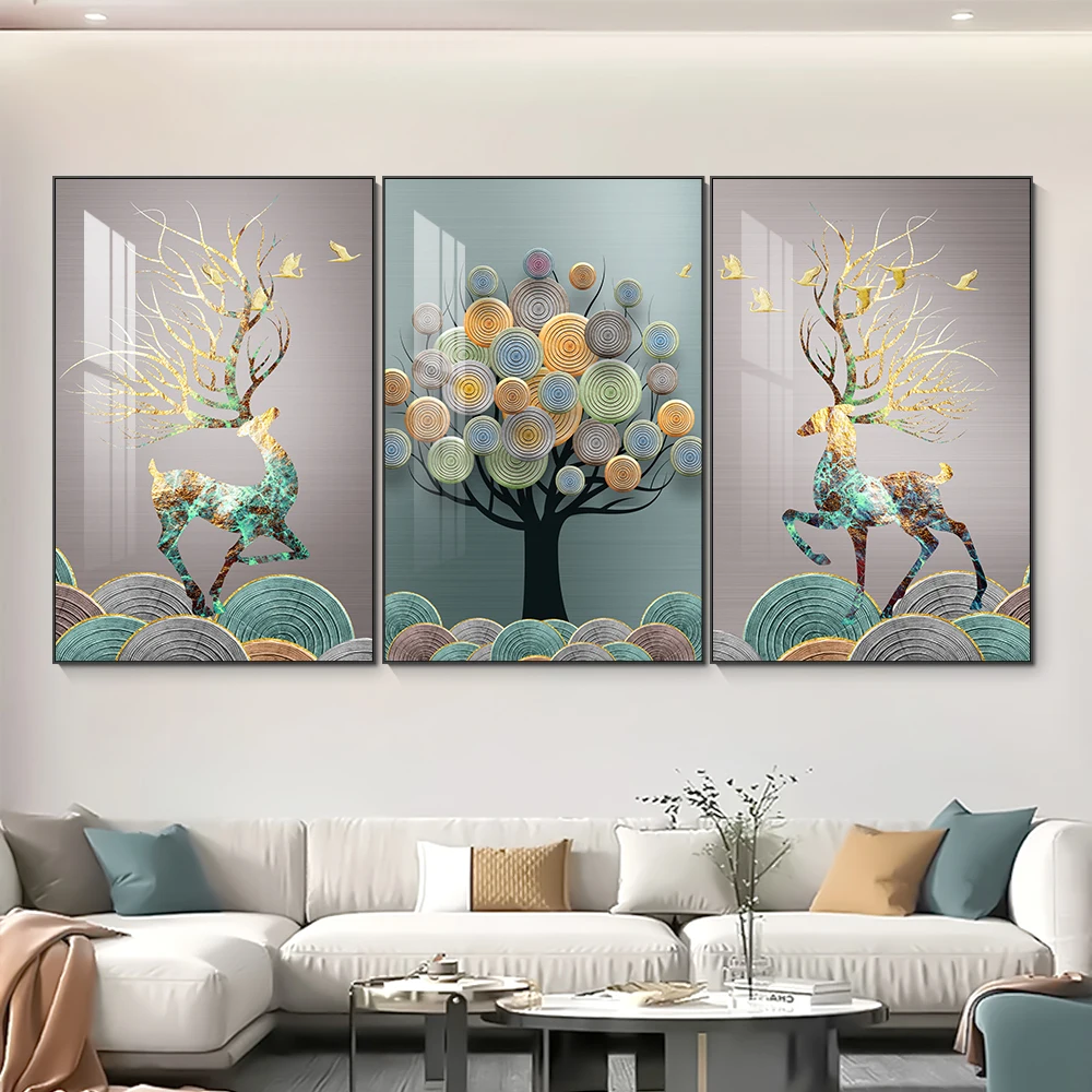 Wholesale custom home decoration frame artwork luxury decorative triptych mural crystal porcelain painting