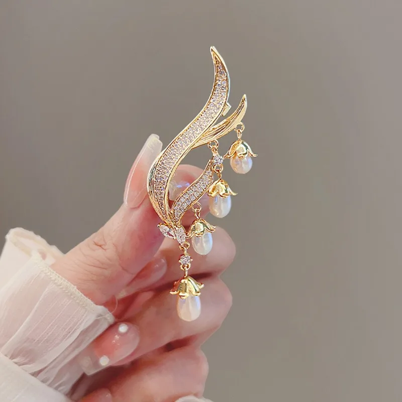 Lily of the Valley Fringe Smart Pearl Brooch High-Grade Feminine Suit Corsage Design Niche Accessories with Sense of Pin