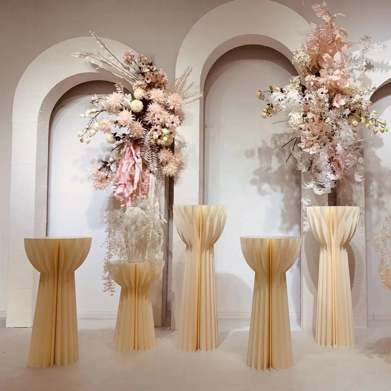 3 Pcs Party Decoration Paper Folding Cylinder Pedestal Display Rack Pillars For Wedding DIY Dessert Cake Table Stand Columns