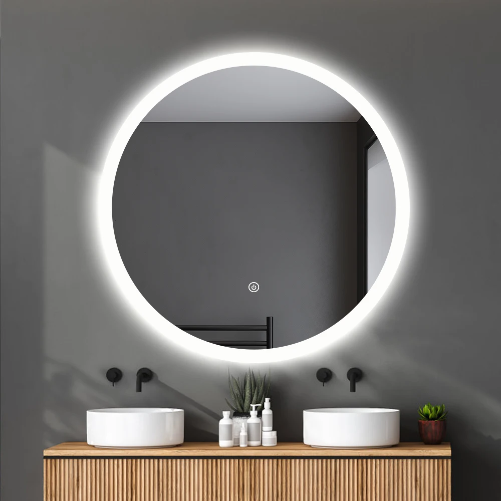 Factory wholesale smart hotel lighted round mirror anti fog wall bathroom led mirror with music features bath mirrors