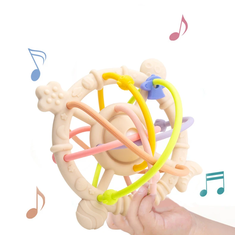 Hot Sale Soft Silicone Baby Teether Rattle Chew Toy Musical Newborn Sensory Toys for Kids