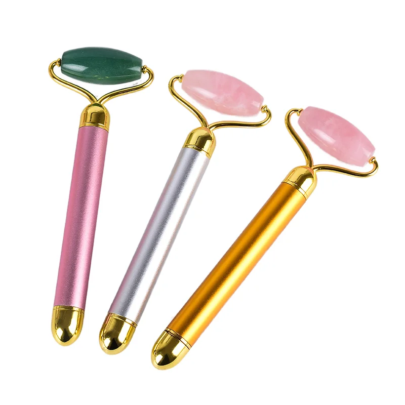 High Quality Metal Welded Face Massage Natural Facial Anti Aging Purple Black Pink Green Electric Jade Roller Skin Care