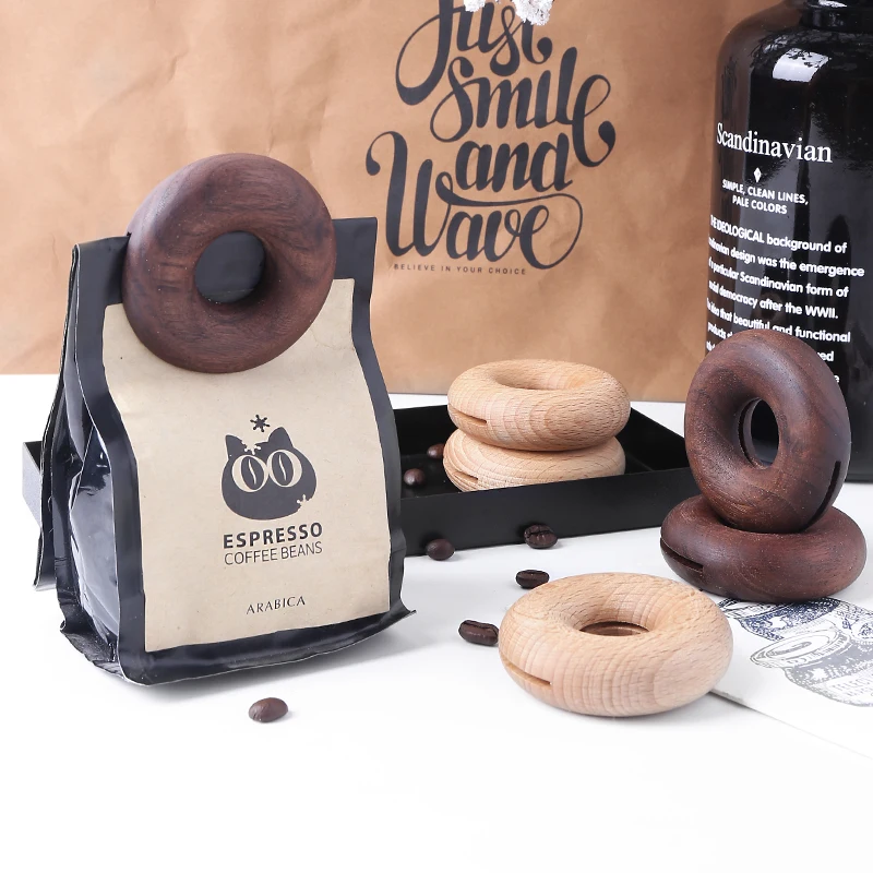 Creative Wooden Sealing Doughnut Shape Clip Bag Sealer Snacks Food Fresh Storage Clamp Clips Kitchen Plastic Organizer