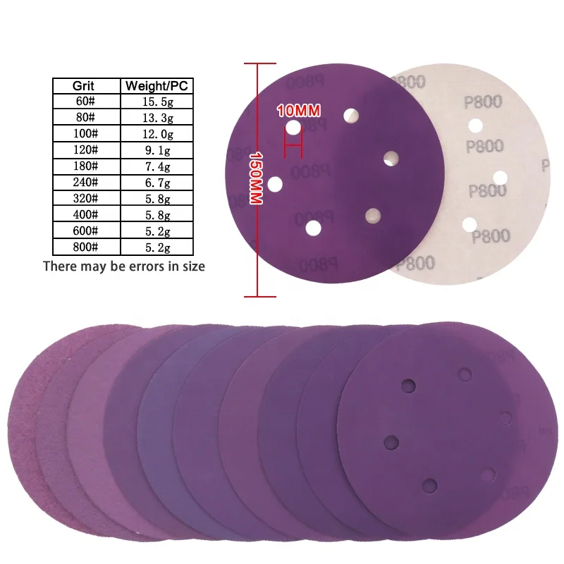 6 Inch Sanding Disc 6 Hole Sandpaper Hook and Loop Sanding Paper Round Orbital Sandpaper for Random Orbital Sander