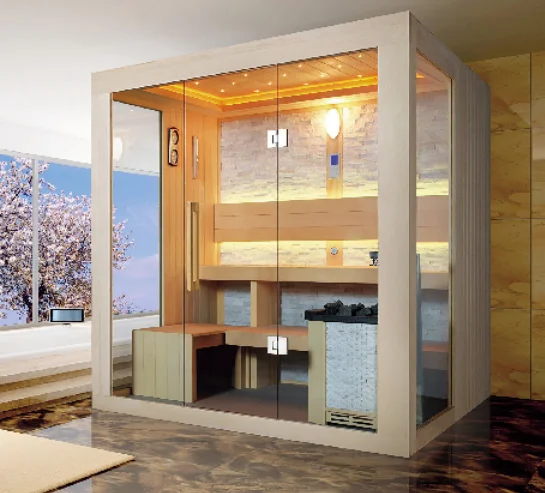 Hot sale 2 layers bench Harvia electric heater Finland pine wood 6 people sauna room