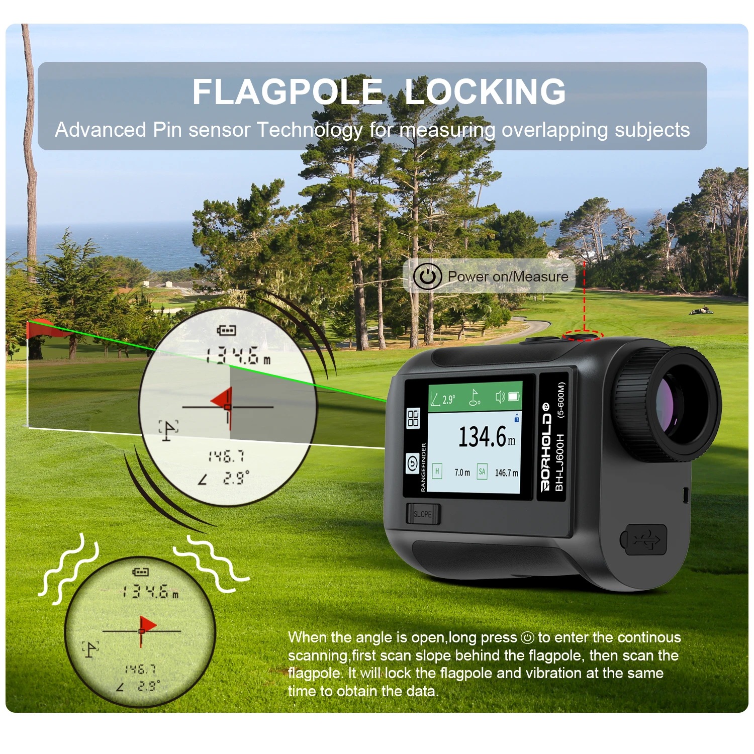 Color Touch Screen 600M Golf Speed Angle Distance Measurement Laser Rangefinder With Voice System
