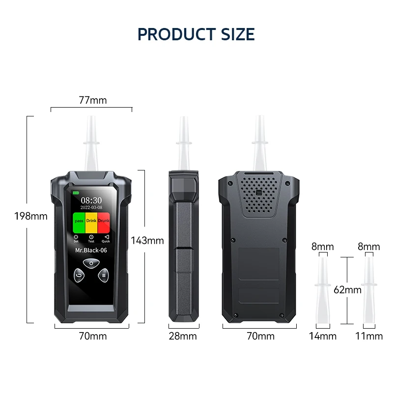 PSE CE ROHS alcohol tester with 11mm fuel cell sensor breath breathalyzer portable design meter breath alcohol testers Mr black