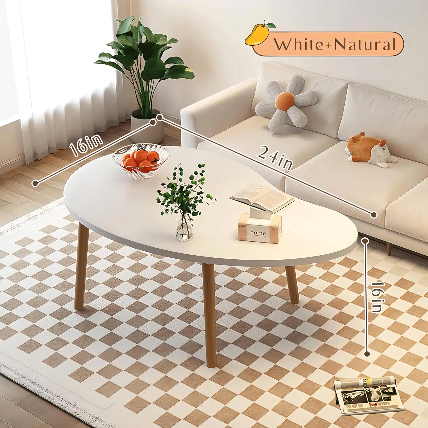 Modern White Sturdy Floor Desk Wood Mango Coffee Table for Living Room Stylish Home Furniture