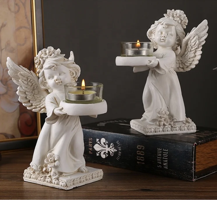 indoor baby angel statues with tray resin angel figurines sculpture decoration european religious candle holder