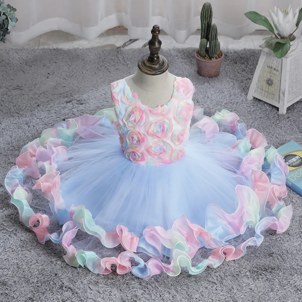 Wholesa new Pink Children Evening Dress for Girl 2-10 Year Flower Girls Tutu Dress for Wedding Elegant Girls Birthday Dresses