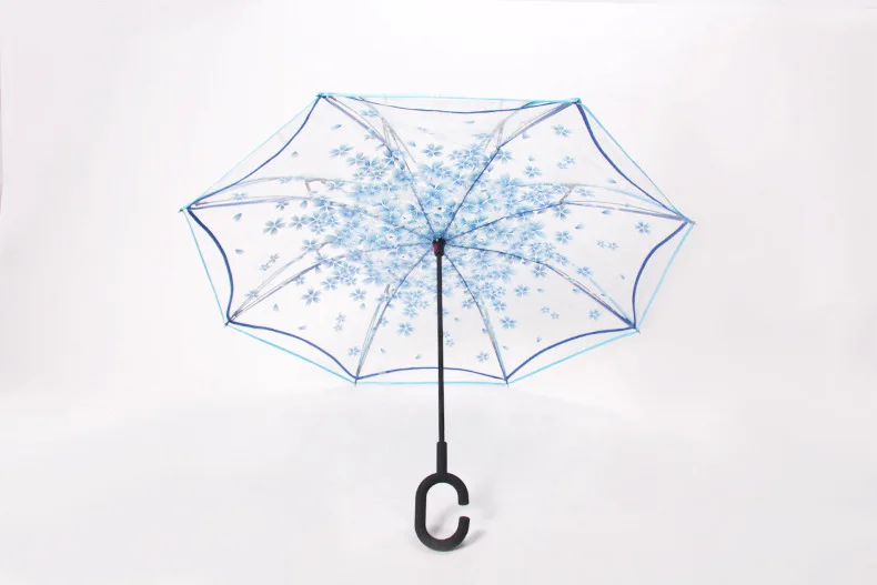 
Magic Umbrella Inverted Upside Down Reverse Umbrella Transparent Sakura Parasol Flowers Pattern Umbrella 