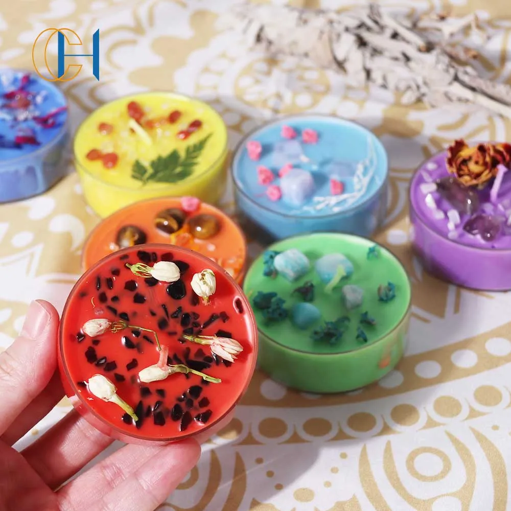 CH Hot Sale 7 Chakra Candles (Set of 7) with Natural Crystals & Mala Beads for Meditation Healing Scented Candles