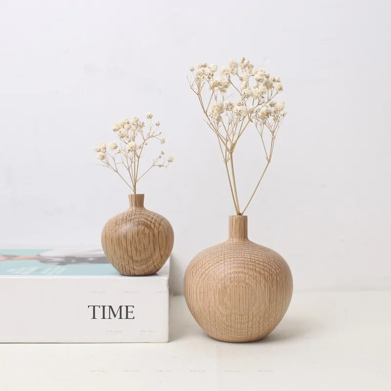 Eco-friendly engraved logo Wooden Vase Custom Design Minimalist Wood Flower Bottle Interior Decorative Bamboo Vase