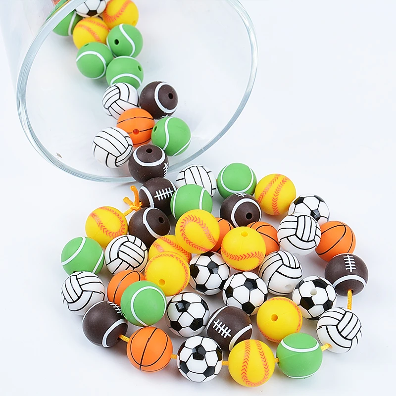 15 мм Силиконовые печати из бисера браслет спортивные BPA бесплатно ребенка при прорезывании зубов круглый шар DIY аксессуары США склад Прорезыватель для зубов бусины