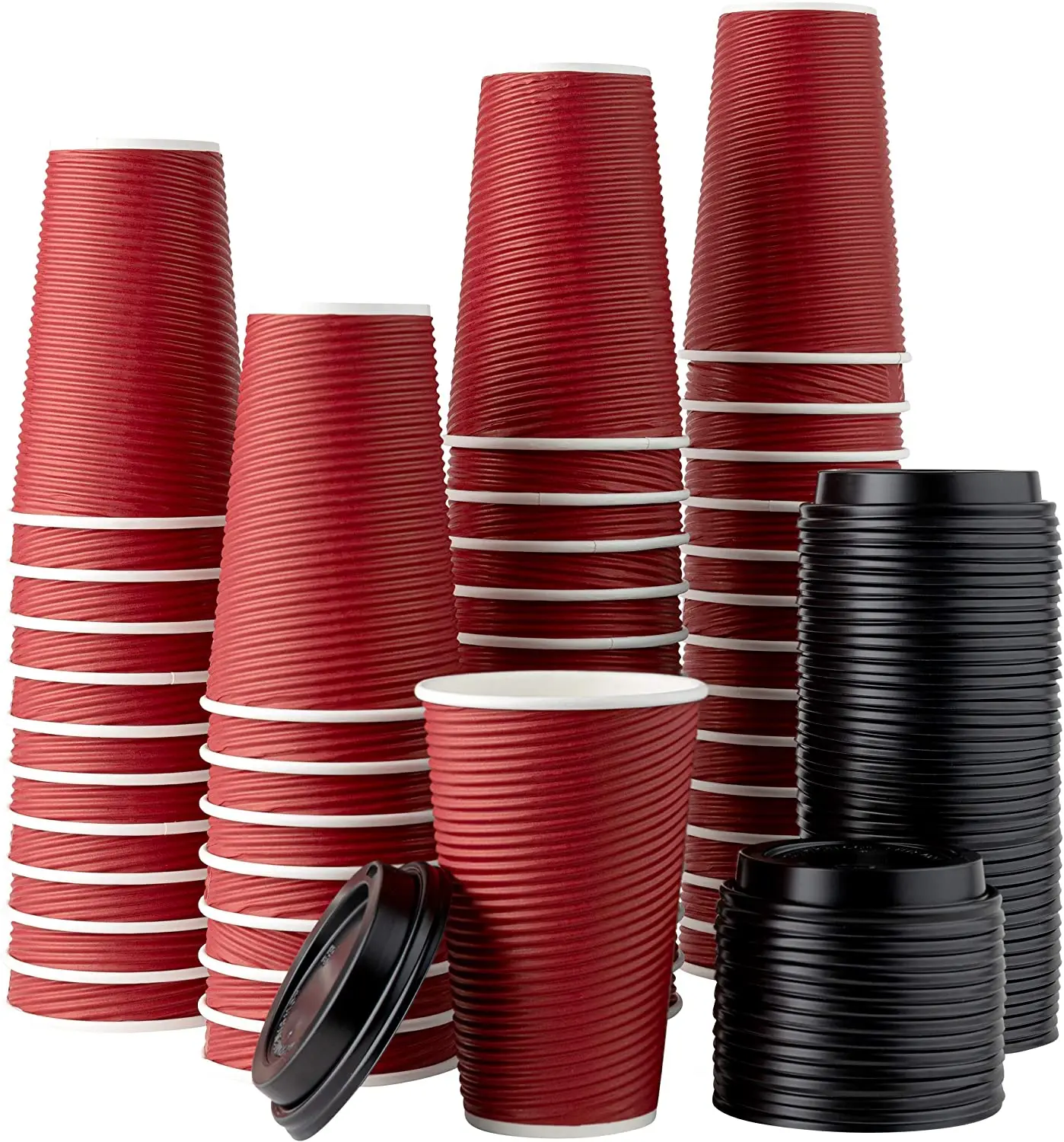 Ripple Wall Paper Coffee Cups with Lids and Straws 12 oz (100 Set) Amazon Hot Paper Cup with Lid To Go for Beverages Espresso