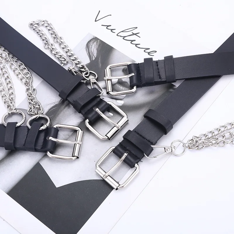 Fashion Pin Buckle Decoration Chain Belt Women Shopping Casual Black Belt Factory Direct Supply Custom Belt
