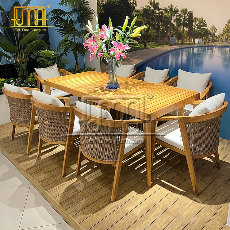 Teak Patio Furniture Family Meeting Outdoor Table And Chair Set