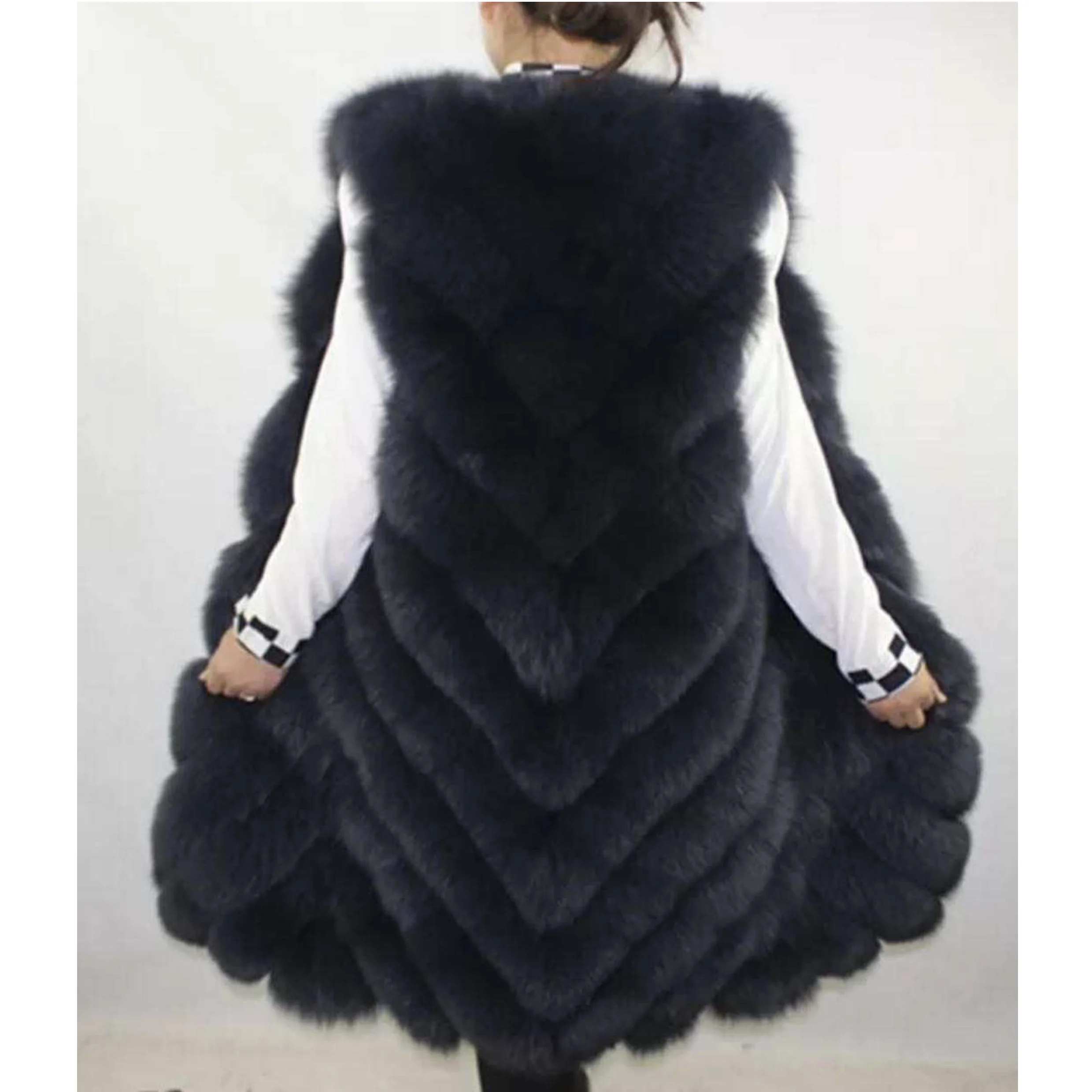 New Arrival Elegant Real Long Fox Fur Gilet 90cm Women Fashion waistcoat Winter Ladies Genuine Fur Vest Large Size