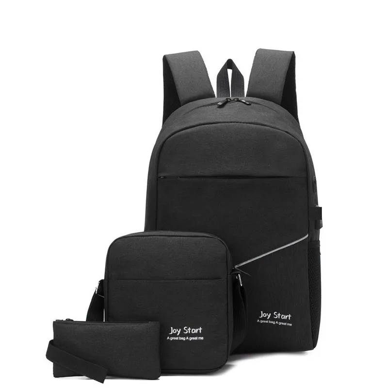 CY002 Custom Logo Business Three Sets of Men Travel Shoulder Bag USB Laptop  Backpack Leisure Nylon Schoolbag Computer Bag