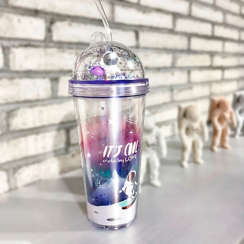
Girlwill Astronaut Plastic Mugs With Dome Lids And Straws Tumbler Cups Wholesale Custom Logo OEM/ODM Double Wall Water Bottles 