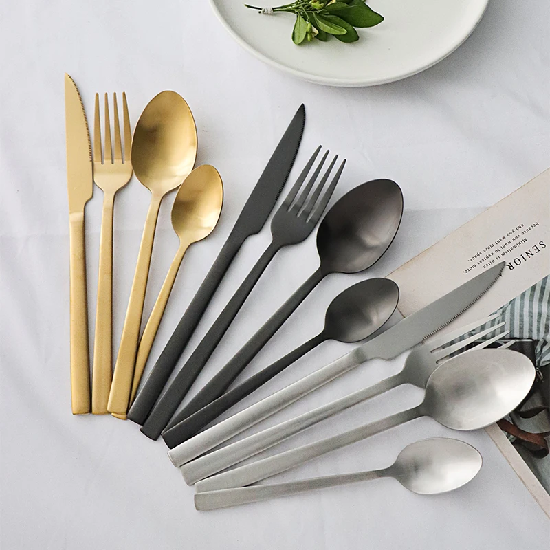 Nordic Commercial Stainless Steel Cutlery Flatware Matte Gold Colored Silverware Spoon Fork Set Dinner