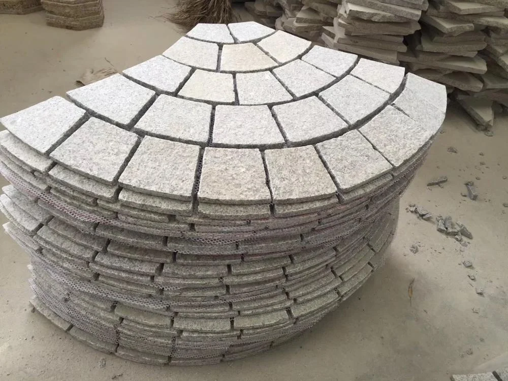 Fan Shape Mesh Cobblestone pink porno granite chinese granite paving stone
