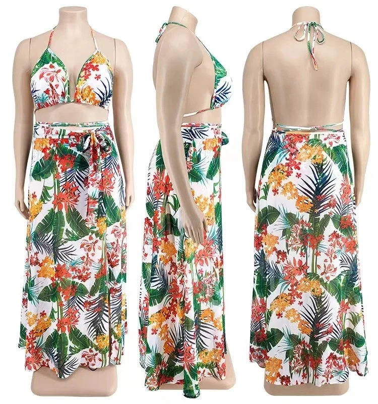 2022New Arrivals Wholesale Plus Size Bikinis Woman Micro Swimwear 3 Piece Sets With Cover Up Skirt Sexy Designer Ladies Swimsuit