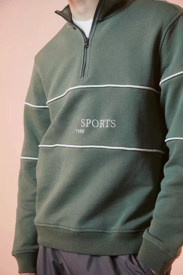 MGOO Winter embroidery logo Quarter Zip Sweatshirt Custom trim high neck jumper