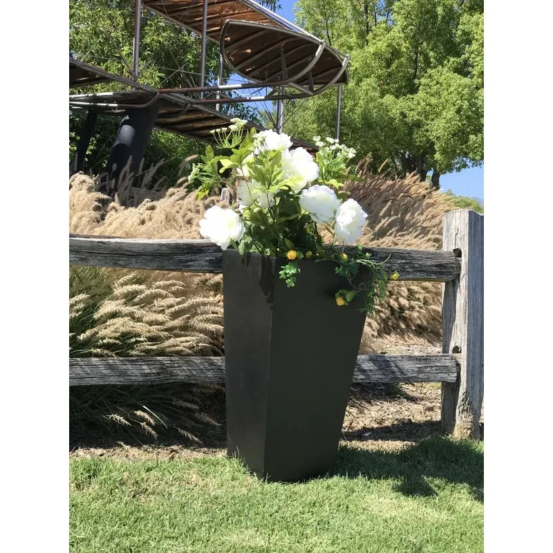 Dyln Kante Lightweight Concrete Modern Tapered Tall Square Outdoor Planter, 28 Inch Tall, Burnished Black