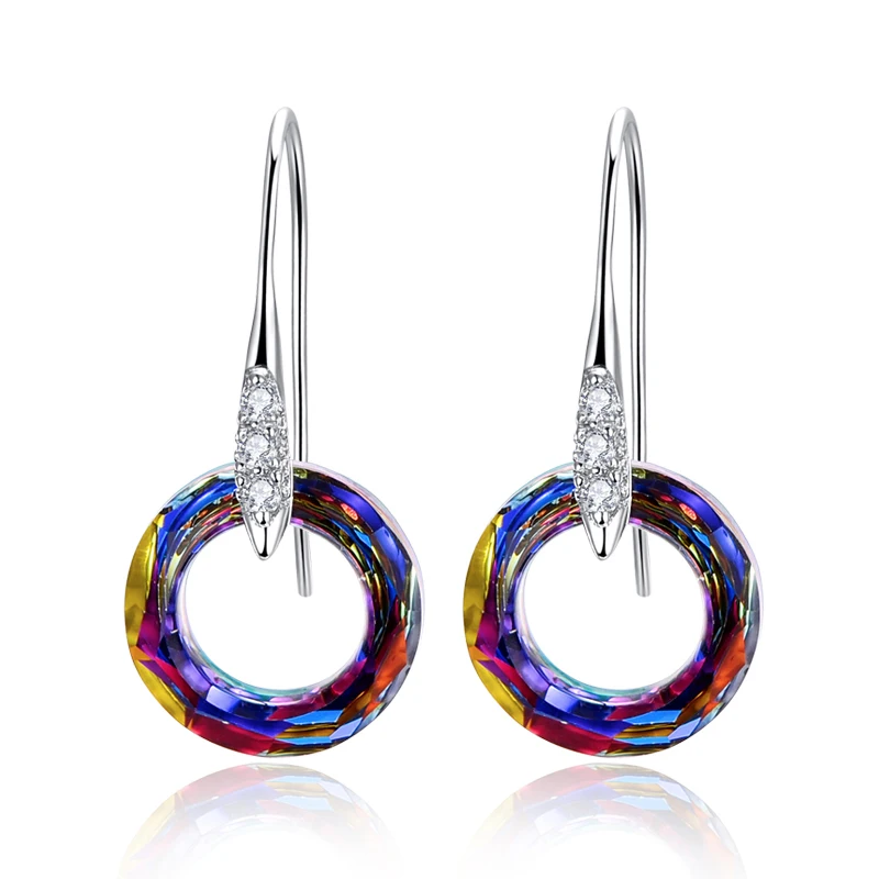 Hermosa  Austria Crystal Earrings Circle Dangle Hook Earrings Sterling silver Earrings for  Women Handmade Jewelry