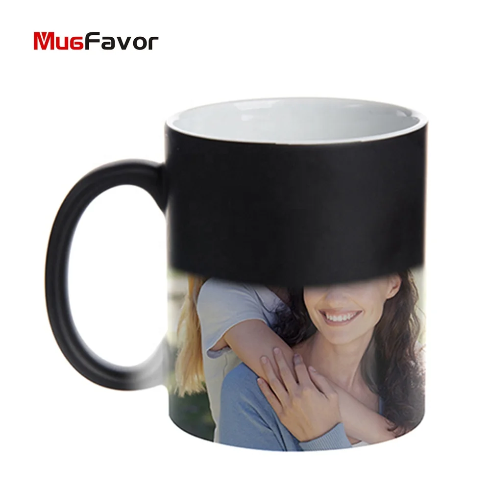 MugFavor Sublimation Personalized 11oz Ceramic Semi Glossy Magic Black Color Changing Coffee Mugs (MBS11M-K)