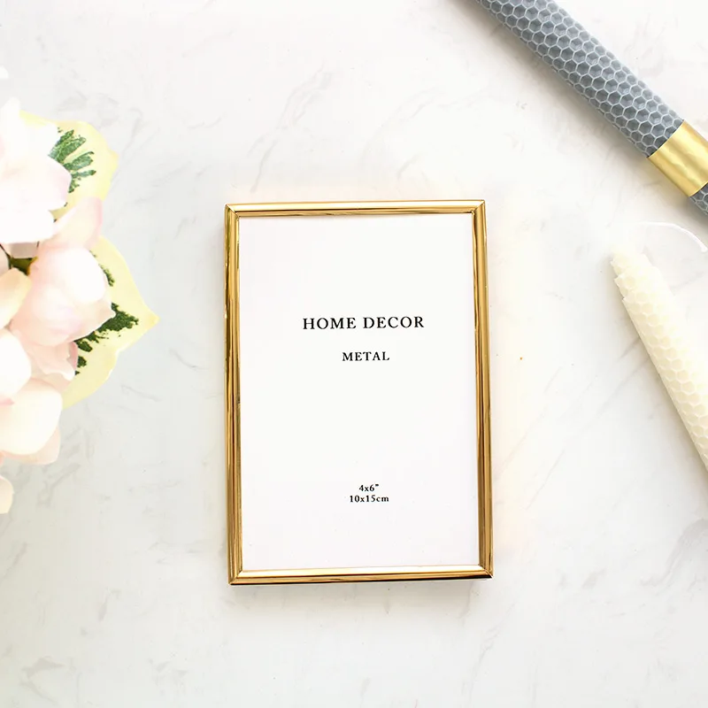 Прямоугольная элегантная Золотая металлическая фоторамка для домашнего декора дешевая простая фоторамка