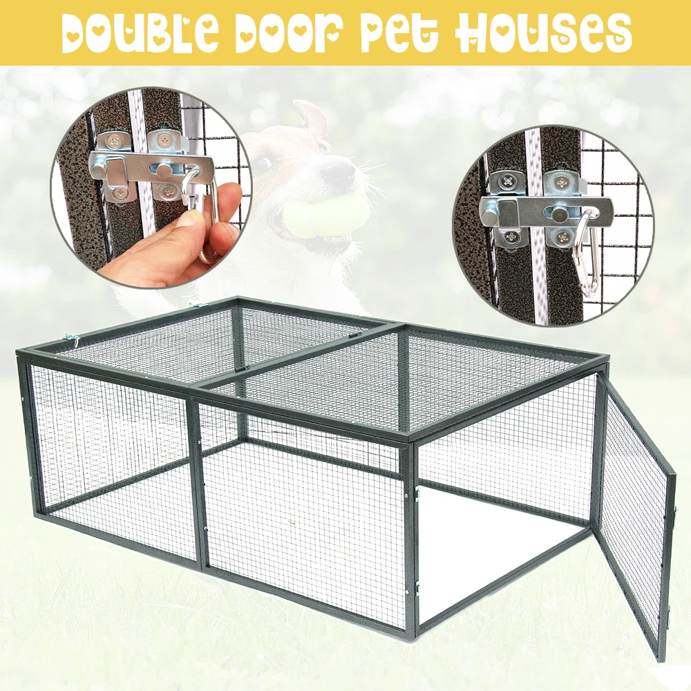 Double Door Puppy Cat Rabbit House Cage Furniture Dog Crate Kennel Outdoor Metal Pet Cages