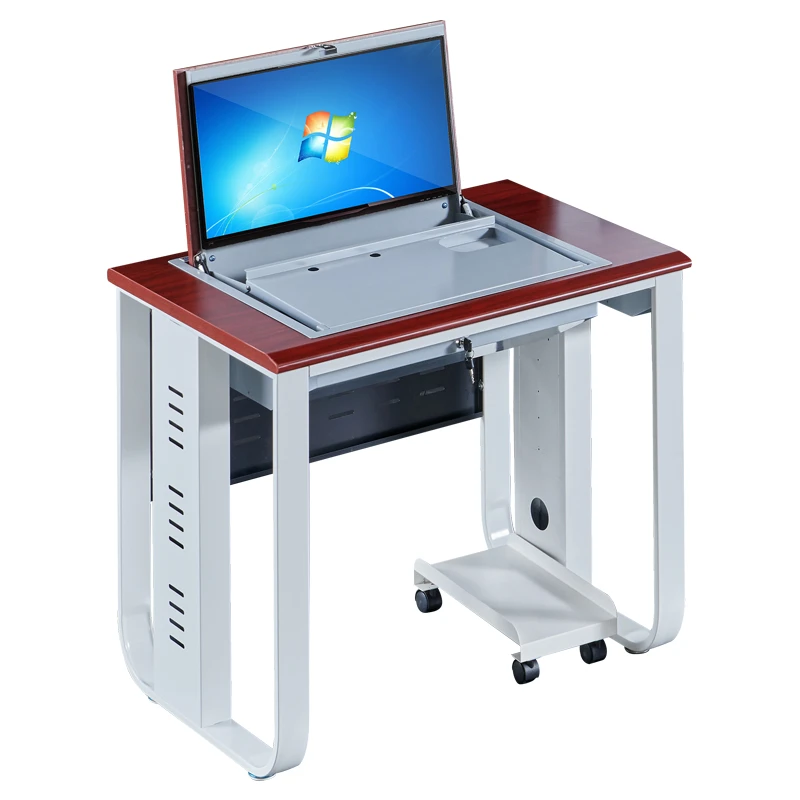 LCD Monitor Keyboard Mouse Hidden inside Safe Lockable Computer Desk Flip Up Desktop Classroom Desk Table