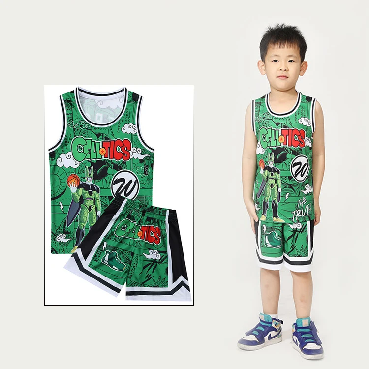 New Latest Children Boy Digital Sublimation Printing Quick Dry Floral Printed Basketball Uniform
